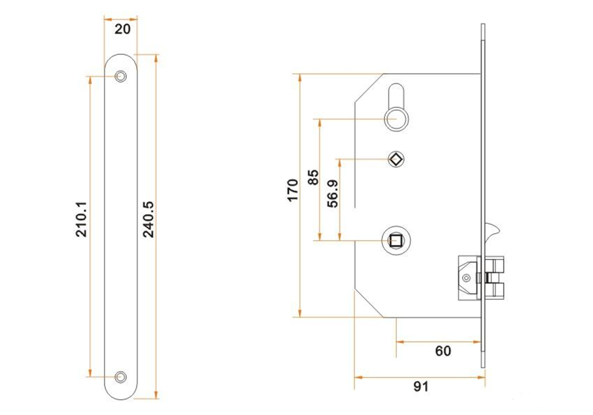 Khóa cửa vân tay ADEL 5500 bản vẽ